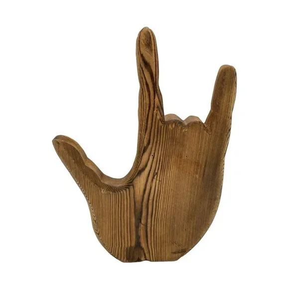Carved Natural Wood ASL "I Love You" Sign Handmade (?) Hangable or Tabletop Art - Picture 5 of 12